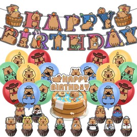 HGSHUO Geburtstag Deko Capybara Luftballon Tortendeko Tiere Ballon Girlande Happy Birthday Banner Kindergeburtstag Geburtstagsdeko Baby Shower