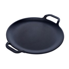 Victoria 10-Inch Cast Iron Comal Pizza Pan with 2 Side Handles, Preseasoned with Flaxseed Oil, Made in Colombia, Black