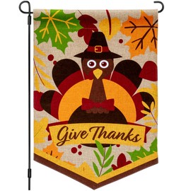 Thanksgiving Garden Flag – 12x18 Inch Burlap Thanksgiving Decorations - Turkey Outdoor Yard Flags Design for November