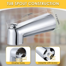 Enhon 7 Inch Slip on Tub Spout with Diverter, Compatible with Moen 3839/Moen 3853 Tub Spout, Tub Diverter Spout Fits 1/2" Copper Water Tube(5/8" Diameter), 5/32" Hex Wrench (Polished Chrome)
