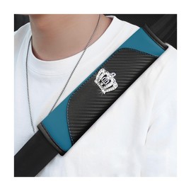 Gasedin 2 PCS Car Seat Belt Cover, Carbon Fiber Leather Seat Belt Pads with Bling Rhinestone Crown, Seatbelt Protector for Your Neck & Shoulder, Universal Interior Car Accessories (Black+Dark Green)