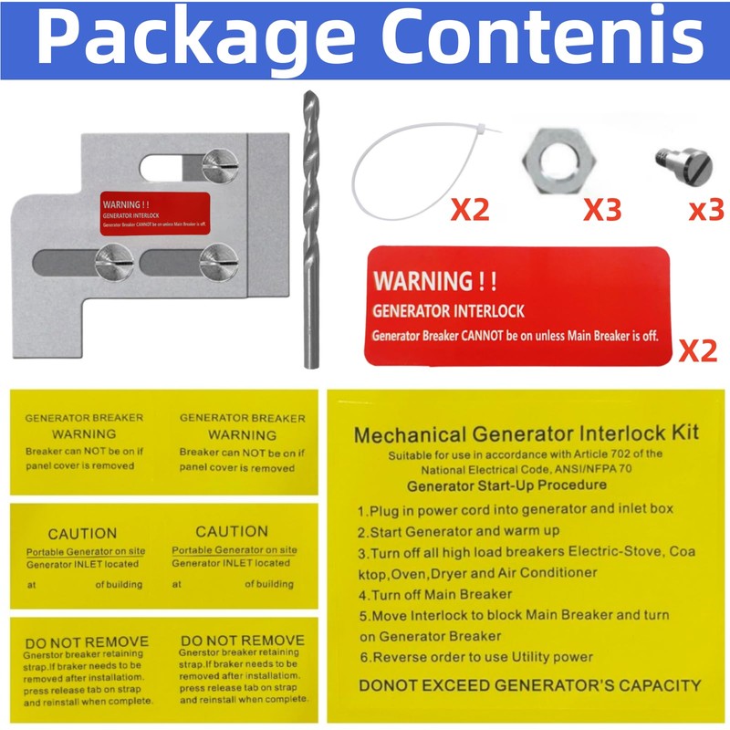 Generator Interlock Kit Compatible with Square D QO or Homeline