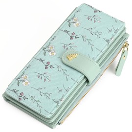 GAEKEAO Womens Wallet RFID Blocking Trifold Large Capacity Ladies Wallets Vegan Leather Floral Card Holder Multi Card Organizer