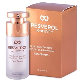Longevity - Suero facial con resveratrol y ácido hialurónico, suero hidratante antienvejecimiento para líneas finas, arrugas, elasticidad y luminosida