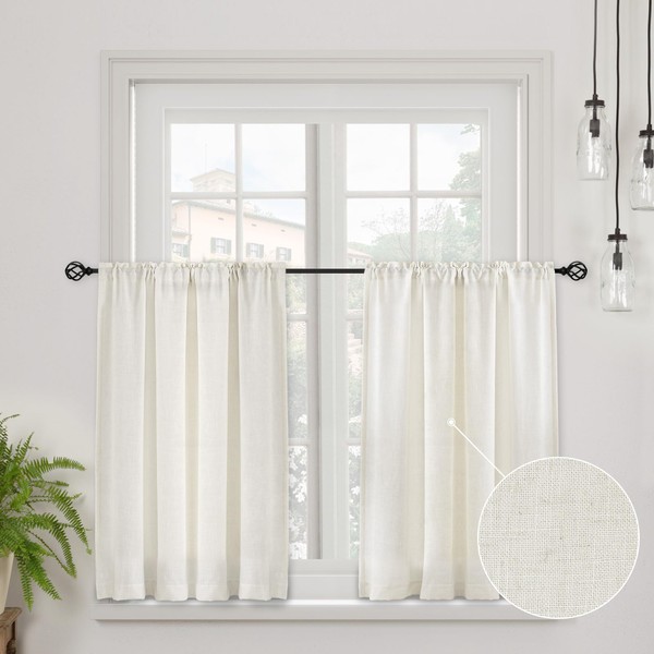 CUCRAF Linen Net Curtains, Semi-Transparent, Bistro Curtain, Window Curtain for