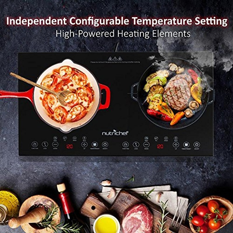 NutriChef Double Induction Cooktop - Portable 120V Digital Ceramic Dual
