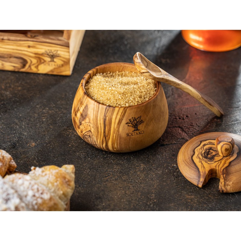 Olive Wood Salt & Sugar Bowl "Spicery" Set of 2