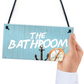 RED OCEAN Nautical Bathroom Decor Hanging Sign Home Decor Toilet Decorations Beach Seaside Gifts