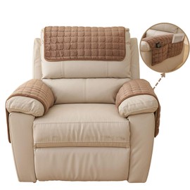 vctops 3 Pieces Flannel Plush Sofa Armrest Cover Headrest Cover for Recliners Soft Fuzzy Non Slip 2 Arm Rest Covers and 1 Headrest Protector for Recliner Leather Sofa Couch(Brown,1 Seat)