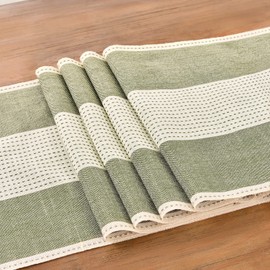 Wracra Linen Table Runner, Farmhouse Macrame Table Runners 48 Inches Long for Dining Table Decor, Wedding, Party and Dresser Decor (Sage Green,48")