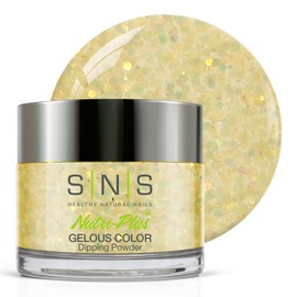 SNS Healthy Natural Nails SNS Nail Dip Powder, Gelous Color Dipping Powder - Golden Gate Vista (Yellow/Gold, Glitter) - Long-Lasting Dip Nail Color Lasts 14 Days - Low-Odor & No UV Lamp Required - 1oz