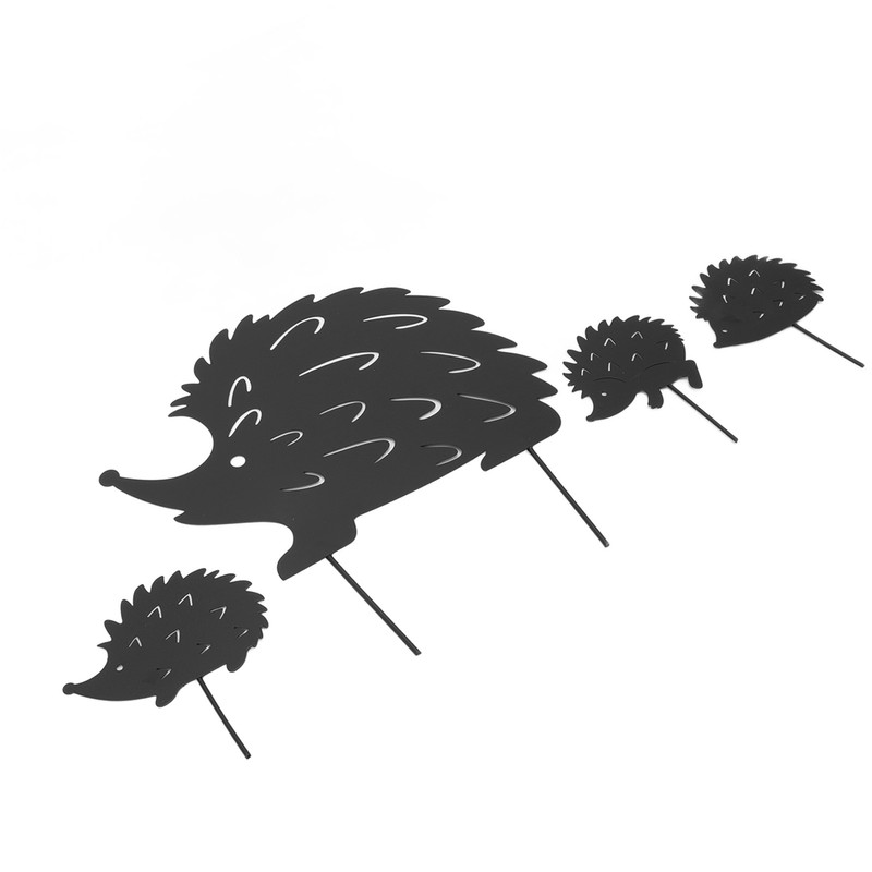 4Pcs Metal Hedgehog Decorative Garden Stakes Cute Animal Hollow Design