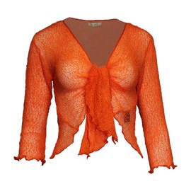 Kiran Fashion Womens Tie Up 3/4 Sleeve Ladies Fine Knit Bolero Cropped Stretchy Shrug Top Jacket Cardigan One Size (UK, Alpha, One Size, Regular, Regular, Orange)