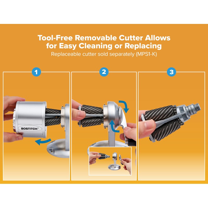 Bostitch Metal Manual Pencil Sharpener, Silver (MPS1-CH)