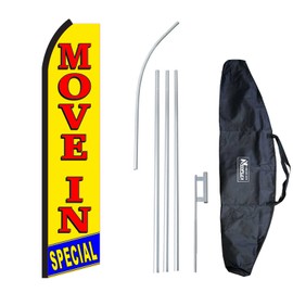 "Move in Special" 12-Foot Swooper Feather Flag and Case Complete Set...Includes 12-Foot Flag, 15-Foot Pole, Ground Spike, and Carrying/Storage Case