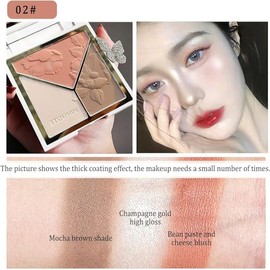Iluminadores Paleta de rubor Contour Highlight 3 en 1 con pincel, paleta de maquillaje sedoso para contorno de bronce facial Natural Shiny Contour... 