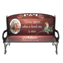 Pixie's Gifts Memorial Bench - A Place of Tranquil Remembrance for Our Loved Ones in Heaven: Bereavement Photo Bench Robins Appear When a Loved One is Near (Brown, Mdf 18cm x 12cm x 8cm)