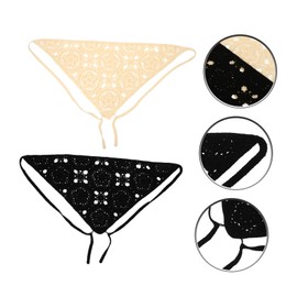 Baluue 2pcs Crochet Triangle Hair Scarf Headband Decorative Hair Accessory for Women Lightweight Knitted Bandana in Black for Daily Wear and Stylish Outfits