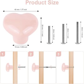 ShipeeKin 4 x Cute Chest of Drawers Knobs Ceramic Cabinet Knobs Pink Drawer Knobs Love Shape Door Pull Knob for Cupboard Drawer Kitchen Kids Bedroom Wardrobe (Pale Pink)