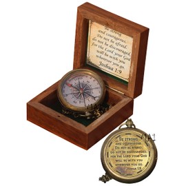 Be Strong and Courageous Engraved Compass with Wooden Box, Christian Gift for Men, Catholic Gift, Baptism Gift for Boys, Gift for Teen Boys, Graduation Gift, Sentimental Gift-Gift for Birthday
