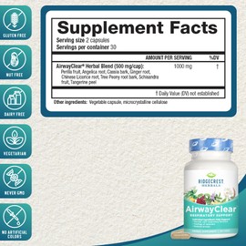 RidgeCrest Herbals Ridgecrest Herbals AirwayClear, Lung Health and Breathing Support Supplements with Schisandra Fruit, Cassia Bark and Ginger Root, Sinus, Mucus Support, Gluten Free (60 Vegan Caps, 30 Serv)