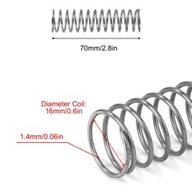 GUNGY Compression Spring Stainless Steel Spring Compression Springs 70 mm Wire Diameter 1.4 mm Inner Diameter 16 mm Length 70 mm Maximum Spring Force 1.57 kg Pack of 4