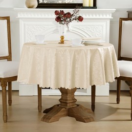 Romanstile Outdoor Oilcloth Tablecloth Round 160 Tablecloth Weatherproof Wipe Clean Beige 350 GSM Vinyl Plastic Table Cloth Waterproof for Party, Garden, Balcony, Garden Table, Coffee Table, Outdoor, Spring