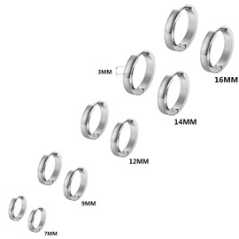 Bo Win 5 Pairs Stainless Steel Hinged Huggie Silver Hoop Earrings for Men Women, Men Earrings Hoop, Silver Earrings Hoops Women, Titanium Small Hoop Earrings Set Men Women Girls Piercing 8MM-16MM