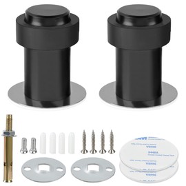DODUOS 2PCS Door Stoppers, Stainless Steel Door Stop Wall Mounted Black Floor Door Stopper Wall Protector with Sound Dampening Rubber Bumper, Modern Door Stops Bumper for Skirtings