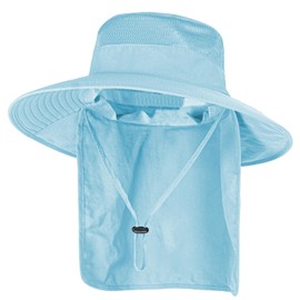 Sun Hats for Men Women Fishing Hat UPF 50+ Breathable Wide Brim Bucket Hats Summer UV Protection Safari Hat with Neck Flap Blue