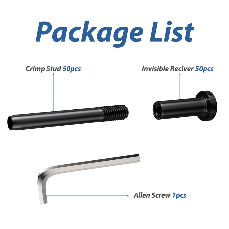 50 Pack 1/8" Black Invisible Cable Railing Hardware Kit, T316