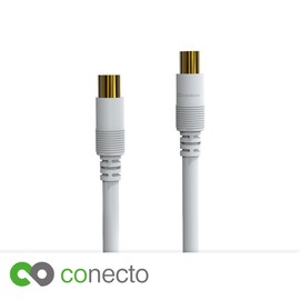 conecto HQ TV Antenna Cable Connection Cable for DVB-C, DVB-T/T2-4K UHD 1080p Full HD HDTV 3D (Coaxial Cable, TV Plug to TV Socket, Double Shielding, Gold-Plated Connector) White 1.0 m