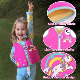 OSHYLE Premium Neoprene Swim Vest for Kids - with Adjustable Safety Straps Age 1-9,Ideal Buoyancy Swim Aid for Boys, Girls, and Toddlers (RJ-Unicorn, S(1-3))