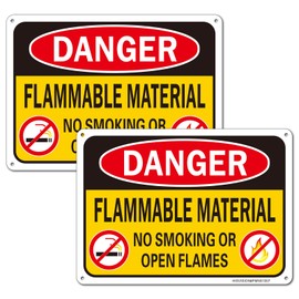 Danger Flammable Material No Smoking or Open Flames Sign, 2Pack- 10"x7"Flammable Material Signs, Rust Free Reflective Aluminum, Fade Resistant, UV Protected, Indoor/Outdoor Use, Easy to Mount
