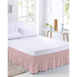RisQiten Red Striped Bed Skirt Queen Size 18 Inch Drop, Adjustable Elastic Bedskirt Dust Ruffle for Queen Bed, Red White Stripes Farmhouse Wrap Around Bed Skirts Luxurious Pleated Bed Frame Cover