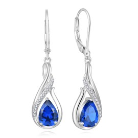 YIFSIY Dangle Drop Earrings 925 Sterling Silver Infinity Leverback Earrings Teardrop September Birthstone Sapphire Jewelry Gifts for Women
