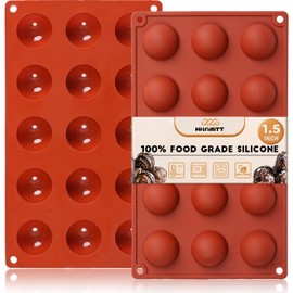 HKNMTT Silicone Semi-Sphere Molds 15 Cavities 2-Pack 1.5" for Chocolate Truffles Jelly Fat Bombs Gelatina, Small Baking Round Half Sphere Candy Moulds, Homemade Freeze Food Grade BPA Free Oven Safe