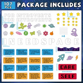 Outer Space Bulletin Board Set Astronaut Classroom Decorations I Need Space Self Care Mental Health Galaxy Planet Rocket Solar System Cutouts for Back to School Chalkboard Nursery Teacher Supplies