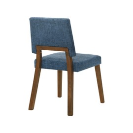 Armen Living Channell Wood Dining Chair in Walnut Finish with Blue Fabric - Set of 2