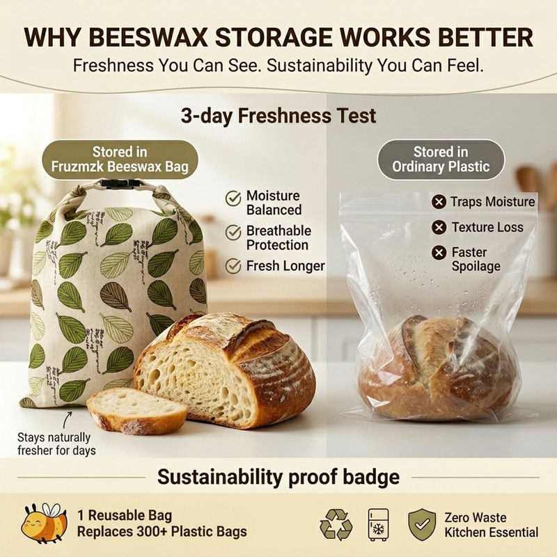 Fruzmzk Reusable Beeswax Bread Bag Sourdough Storage 17 x 13