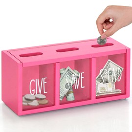 Wooden Money Saving Box for Adults, Piggy Bank for Kids, Wall-Mount Kids Banks for Bills and Coins,Visualized Saving Box Boalord for Bedroom, Living Room, Laundry Room, Countertop