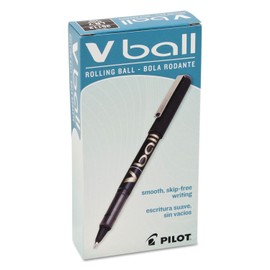 Pilot VBall Liquid Ink Stick Roller Ball Pen, Black Barrel/Ink, Fine Pt, 0.70 mm 12 Pk