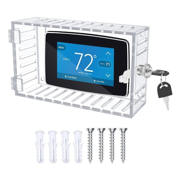 Universal Thermostat Lock Box with Key, Clear Large Thermostat Guard