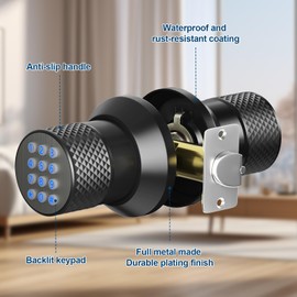 FITNATE Door Knob with Keypad,Digital Door Lock for Keyless Entry,Electronic Door Lock with Spare Keys,Auto Lock, Anti-Slip Handle, Easy to Install for Bedroom,Home and Office