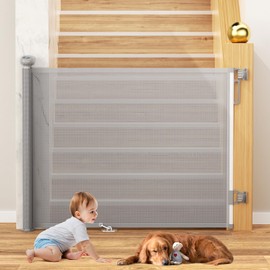 Uamector Retractable Baby & Dog Gate, Adjustable Mesh Safety Gate Extends to 72" Wide 34" Tall for Stairs Doorways, Indoor Outdoor Use