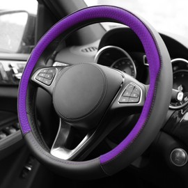 FH Group Geometric Chic Microfiber Leather Steering Wheel Cover – Universal Fit for Cars & SUVs Purple
