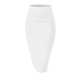 Girstunm Women's Casual Pencil Skirt Slim Short Skirt Business Style Short Skirt Summer High Waist Stretch Short Skirt with Slit, White, M