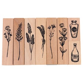 Milisten 8pcs Vintage Wooden Rubber Stamps Sets Plant Flower Patterns Decorative Painting Stamps Stampers Birthday Party Favor for Card Scrapbooking DIY Craft Diary