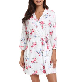 Women Kimono Robes Lightweight Knee Length Robe Knit Bathrobe Soft Sleepwear V-Neck Loungewear for Women PAT1 XL