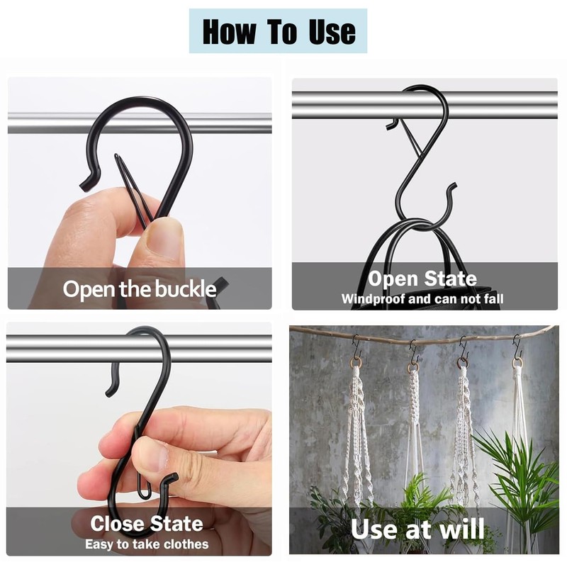 Aieve 10-Pack S Hooks with Safety Buckle, 3.5 inch Heavy